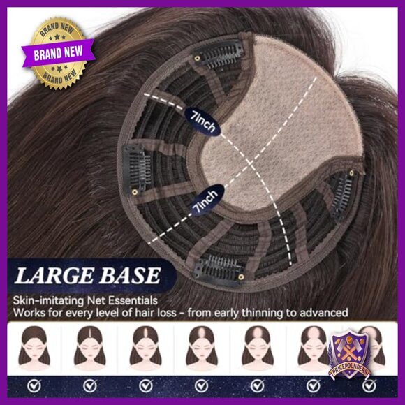 7x7 Human Hair Topper for Thinning Hair, No Bangs, Large Base main image 5